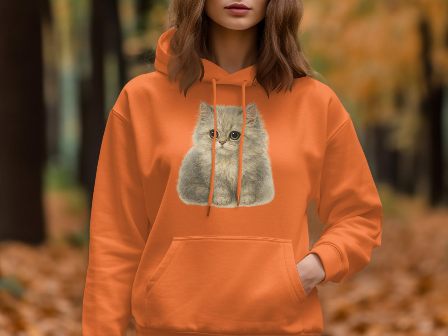 Cute Fluffy Cat Graphic Orange Hoodie product type