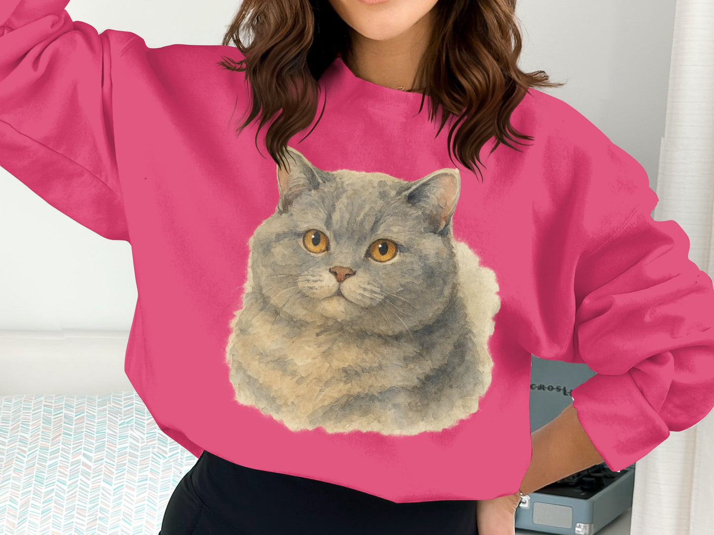 Cozy Pink Sweatshirt Featuring Adorable Cat Print product type