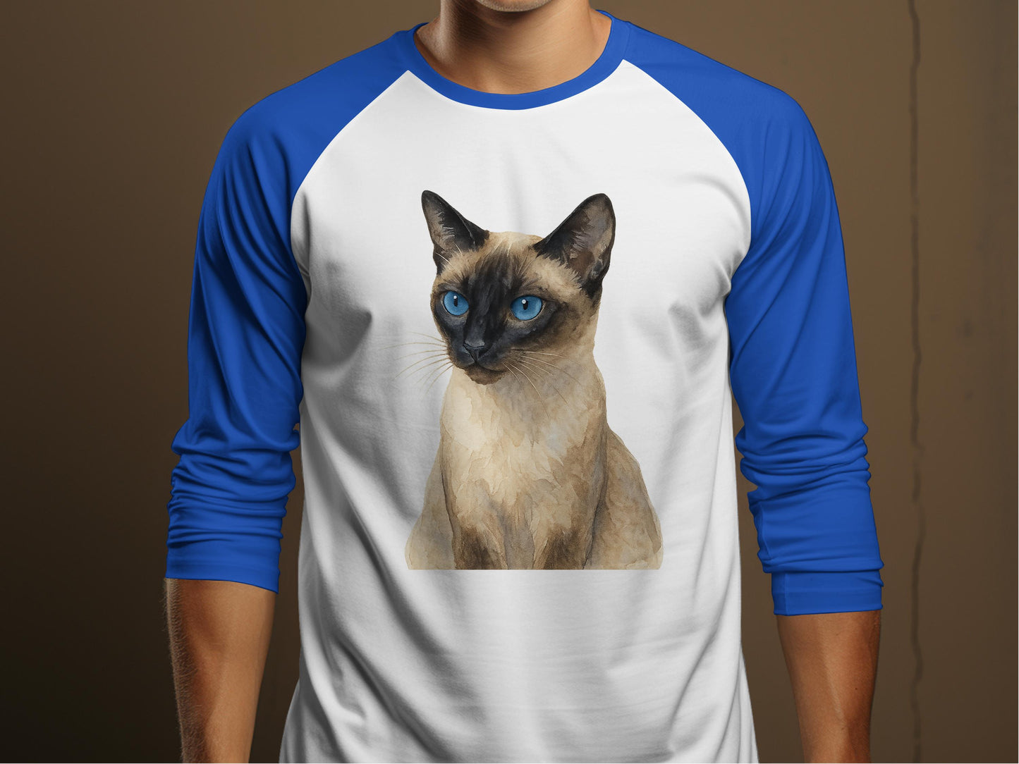 Blue and White Raglan Shirt with Siamese Cat Print product