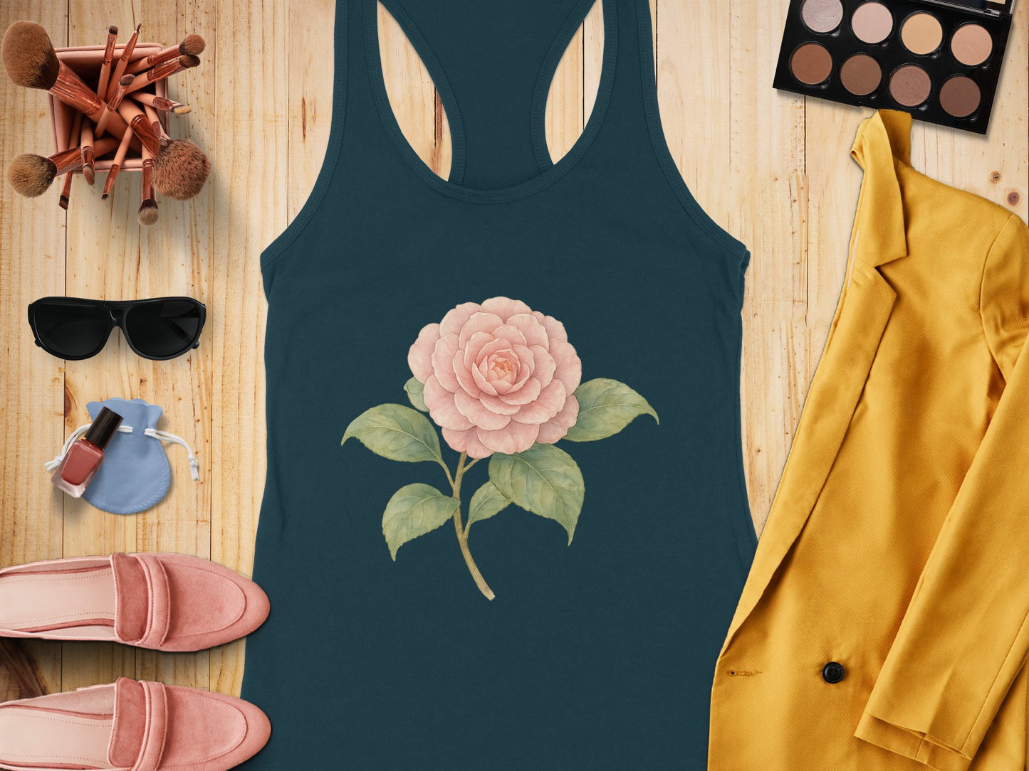 Pink Floral Graphic Dark Teal Racerback Tank product