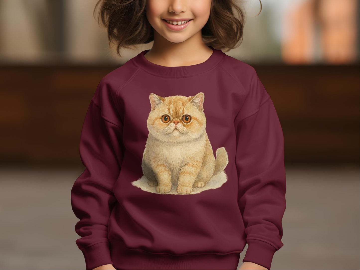 Adorable Cat Print Burgundy Kids Sweatshirt Product Type
