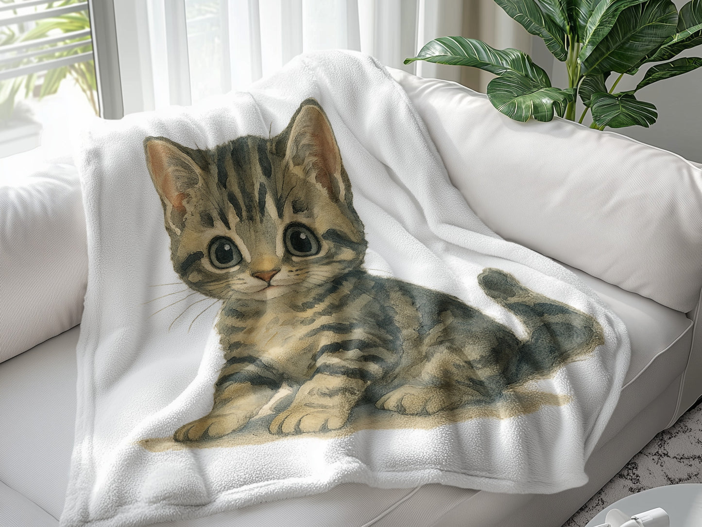 Cute Kitten Print on Cozy White Blanket product