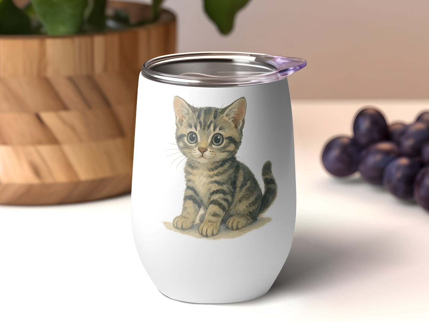 Cute Kitten Illustrated White Wine Tumbler product