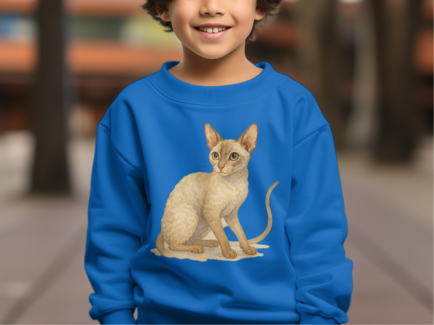 Cute Devon Rex Cat Print on Kids Sweatshirt product