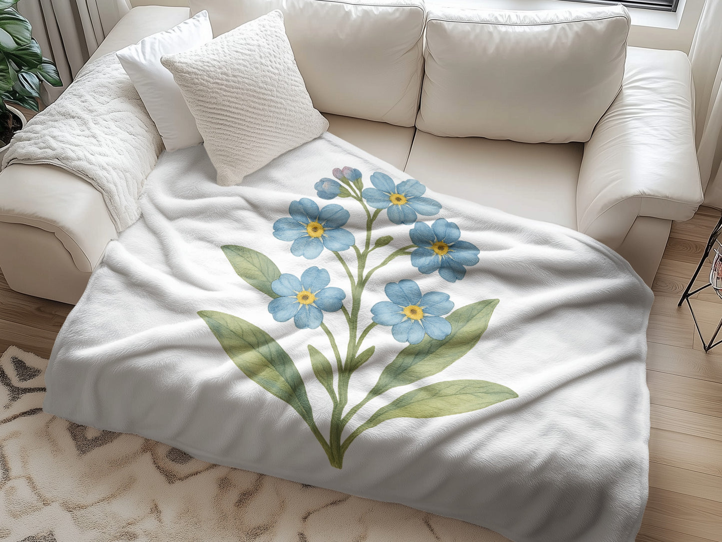 Cozy Blanket with Delicate Blue Flower Design product type