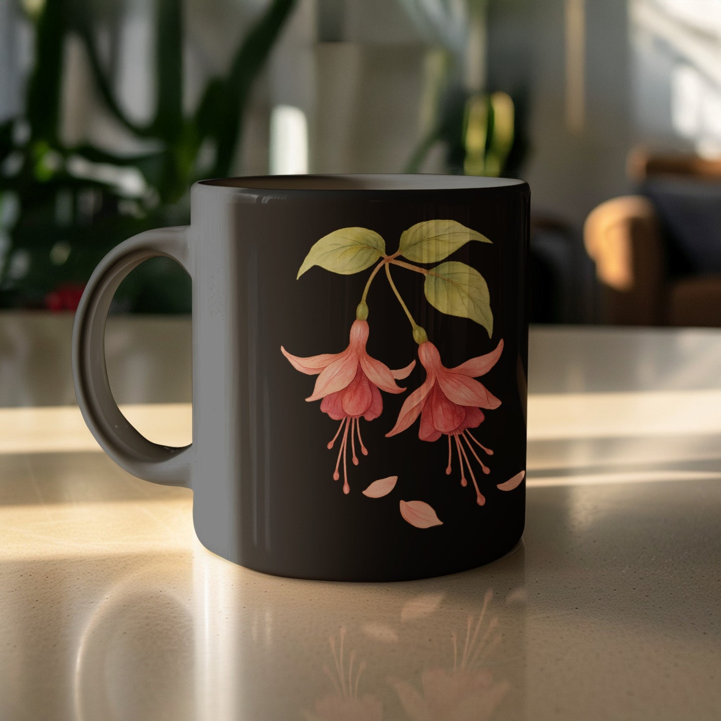 Elegant Floral Design Black Mug Product