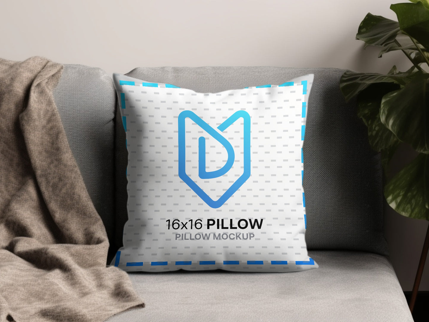 Stylish Grey Sofa with Cushions Pillow Mockup Product