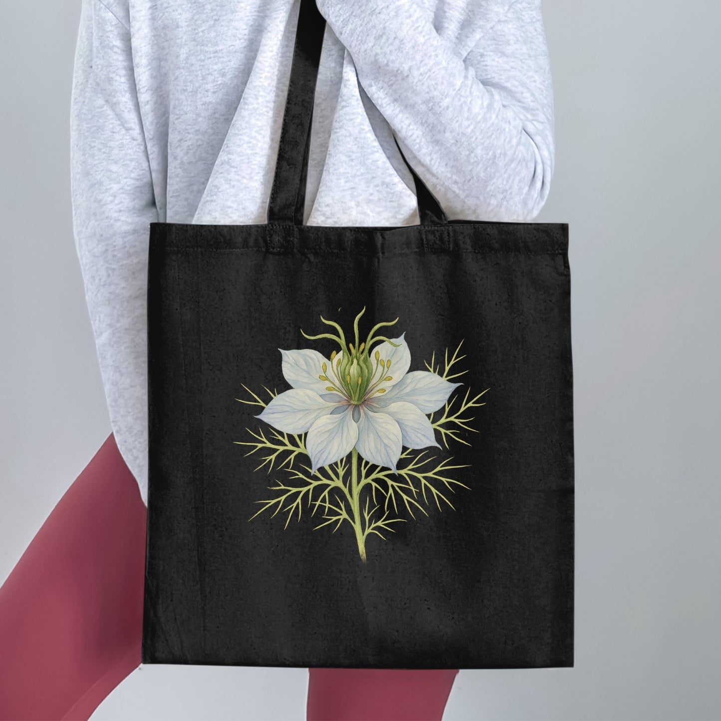 Elegant Black Tote Bag with White Floral Print product type