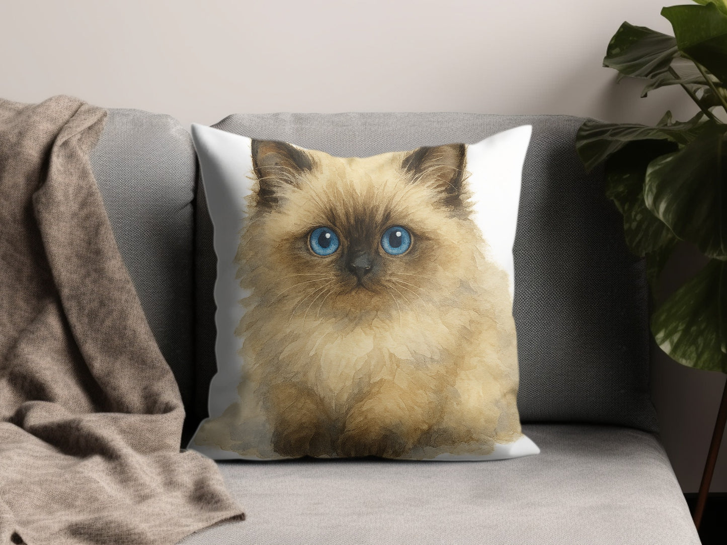 Cute Fluffy Blue-Eyed Cat Decorative Cushion product