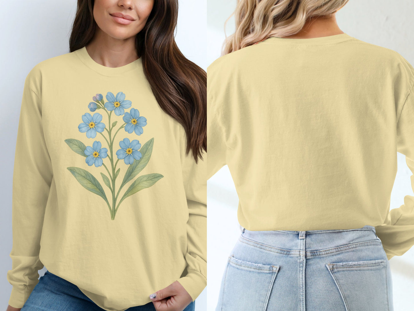 Blue Flower Print Casual Long Sleeve Shirt product