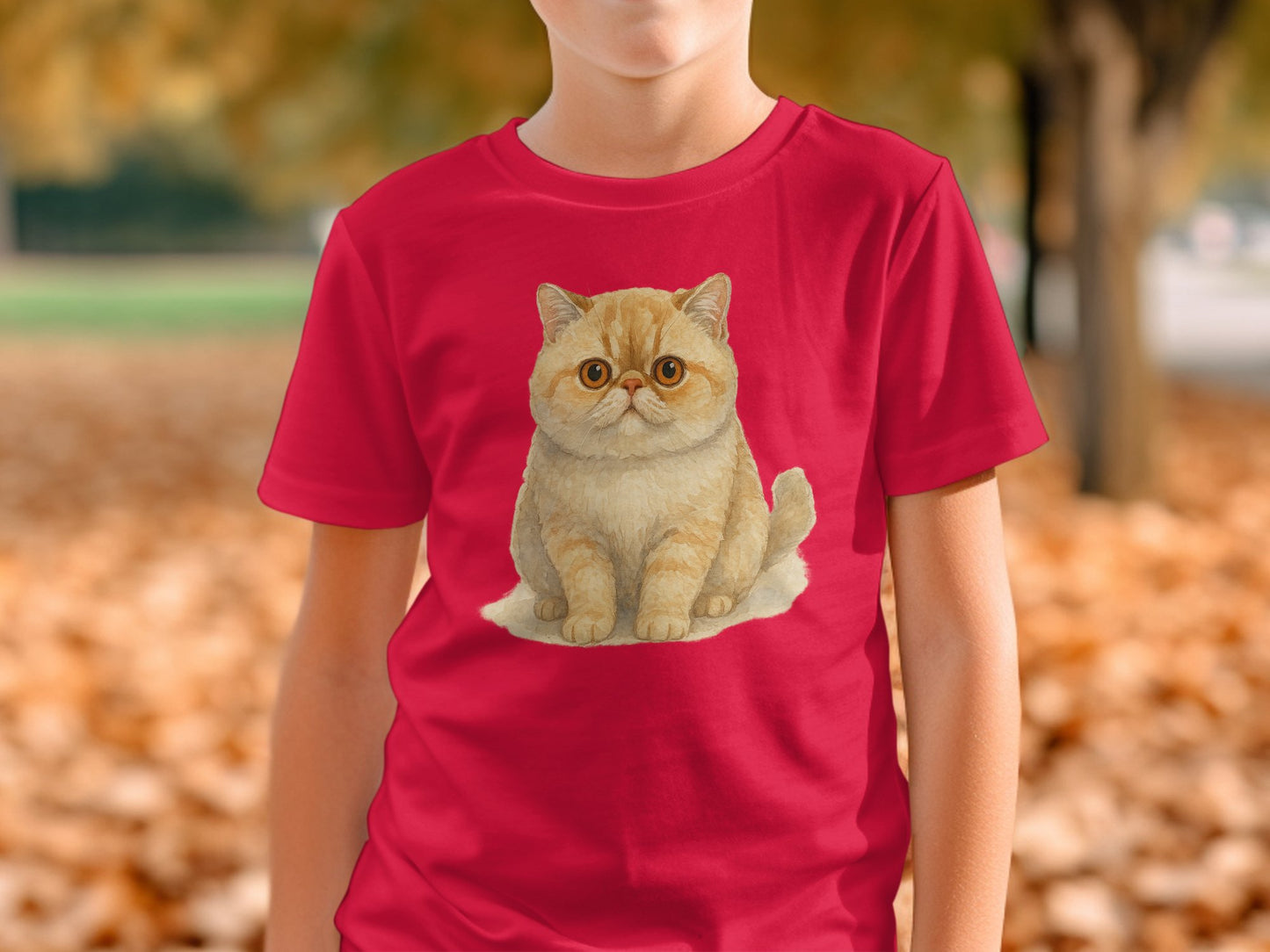 Adorable Orange Cat Illustration on Red T-Shirt product type