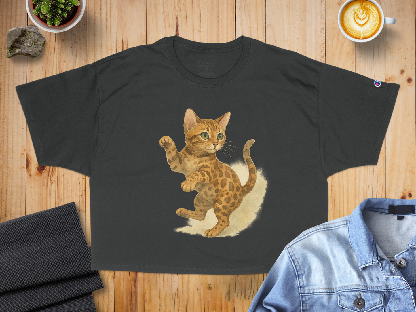 Cute Playful Kitten Graphic on Black Shirt product type