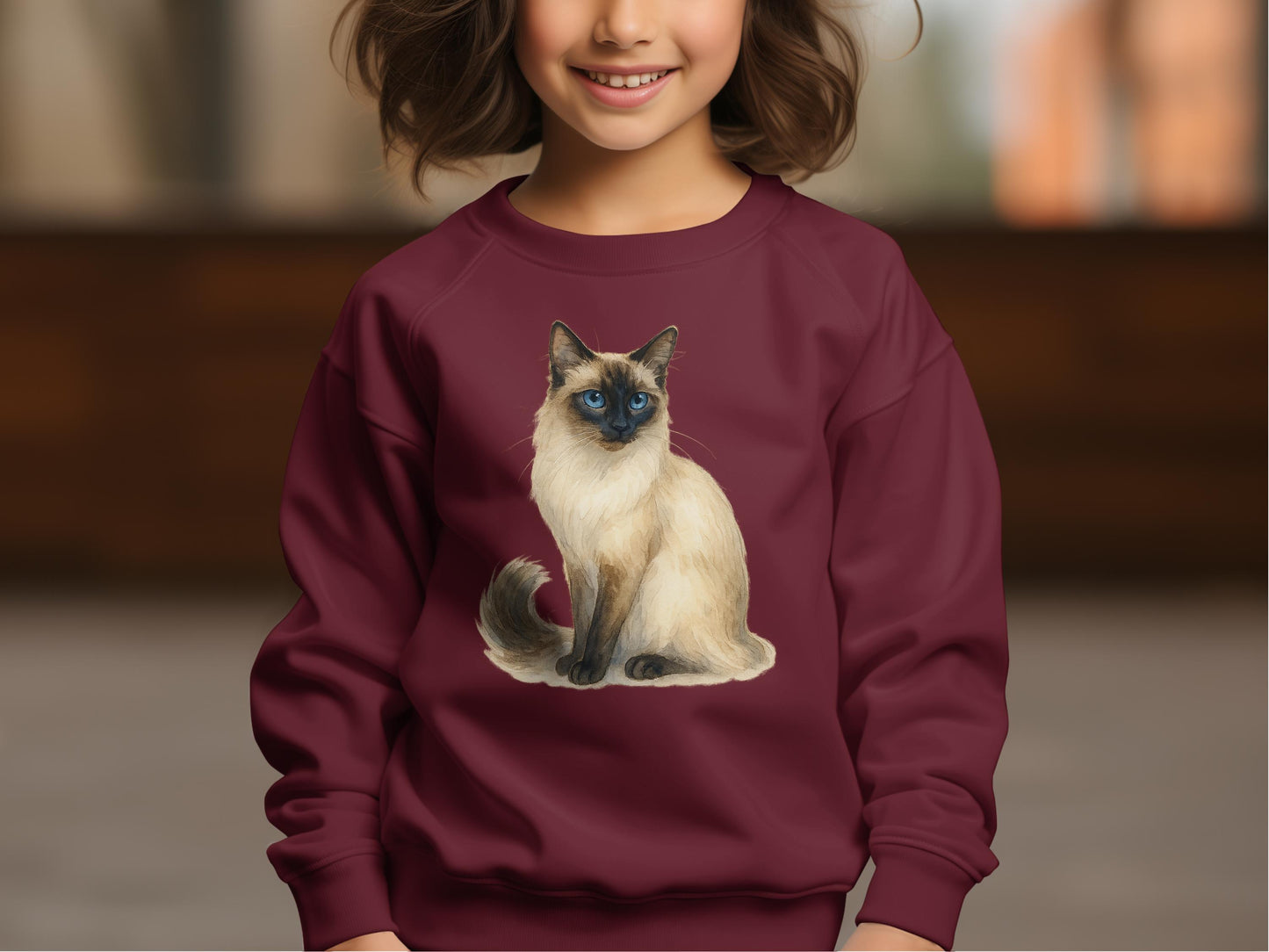 Kids Burgundy Sweatshirt with Siamese Cat product