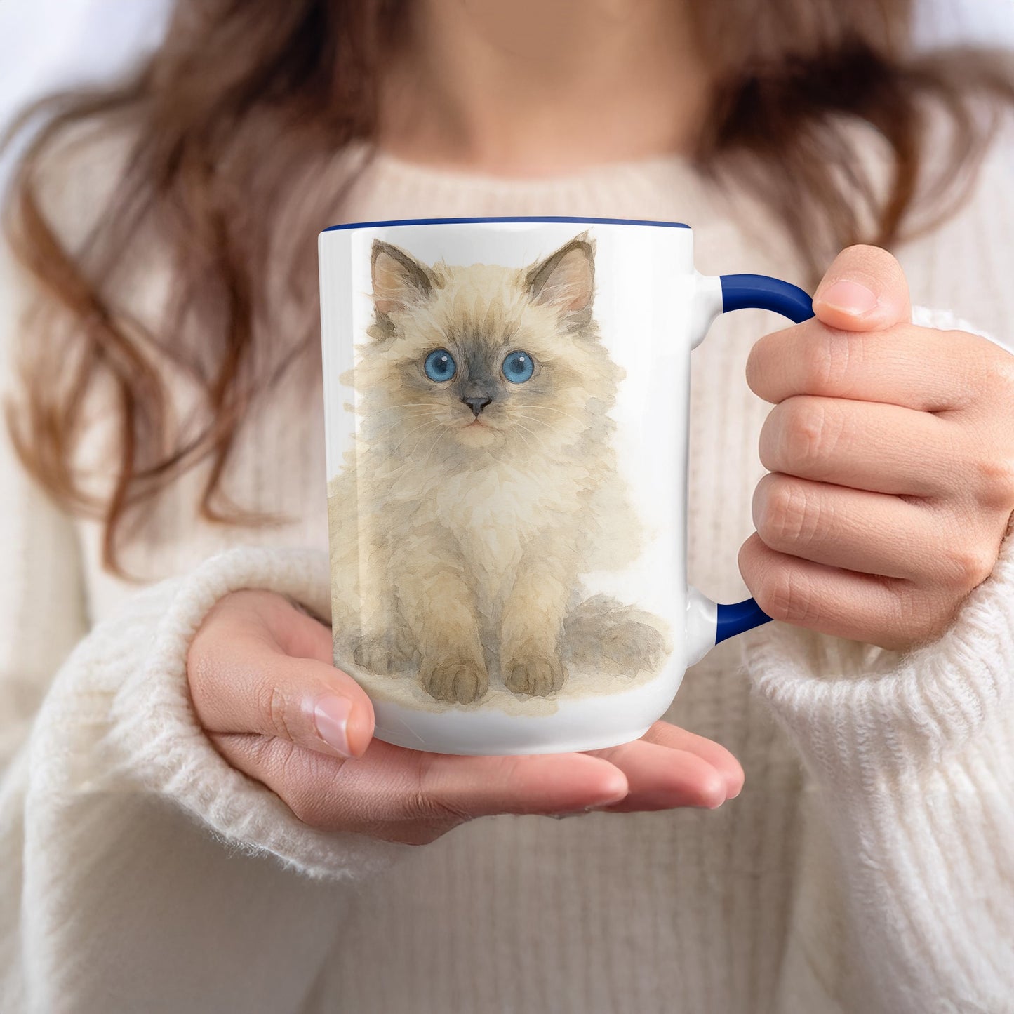 Adorable Blue-eyed Fluffy Kitten Mug Cute Cat Product