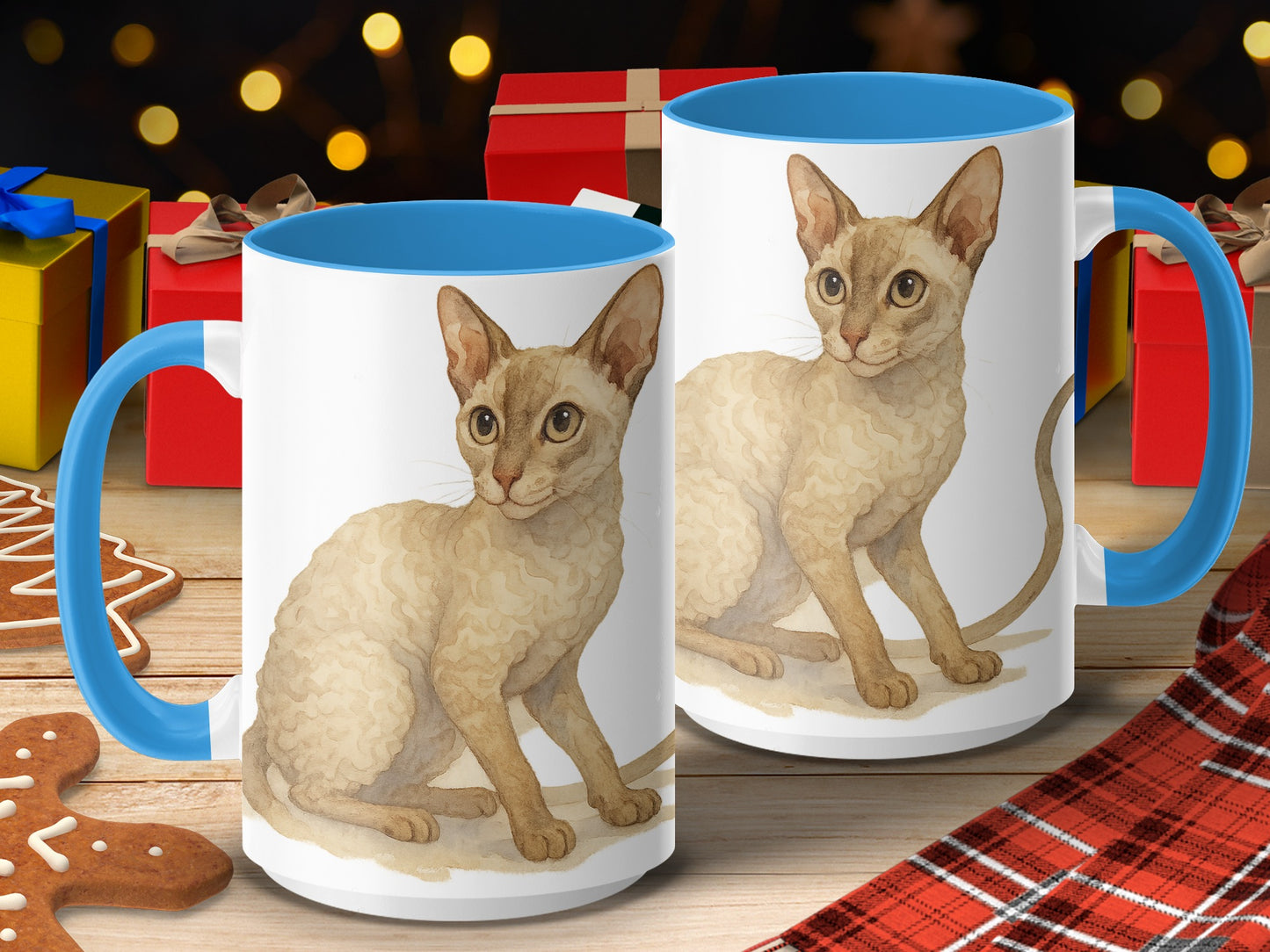 Adorable Cat Artwork on White and Blue Mug product