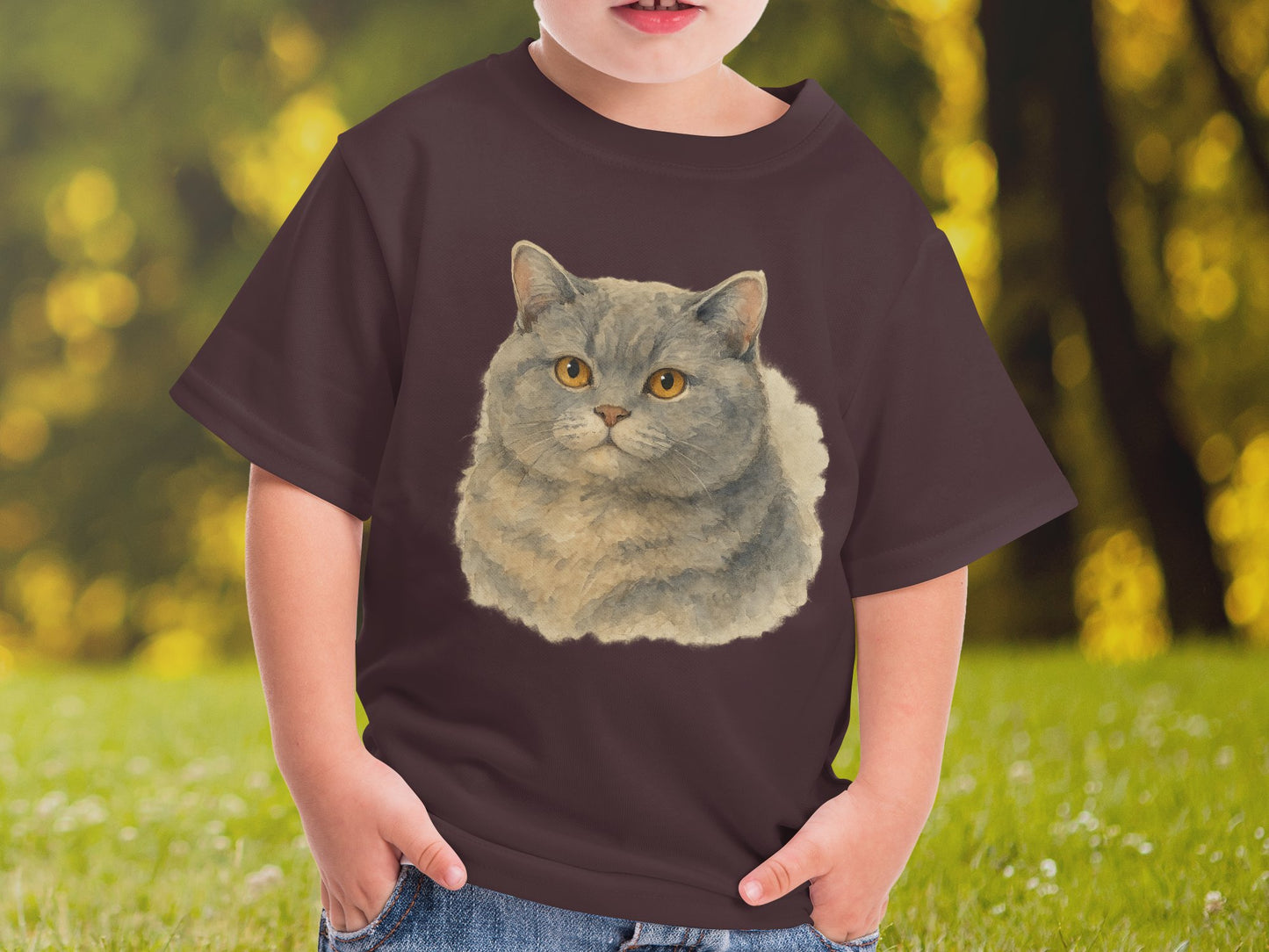 Adorable Gray Cat Print Kids T-Shirt for Stylish Product
