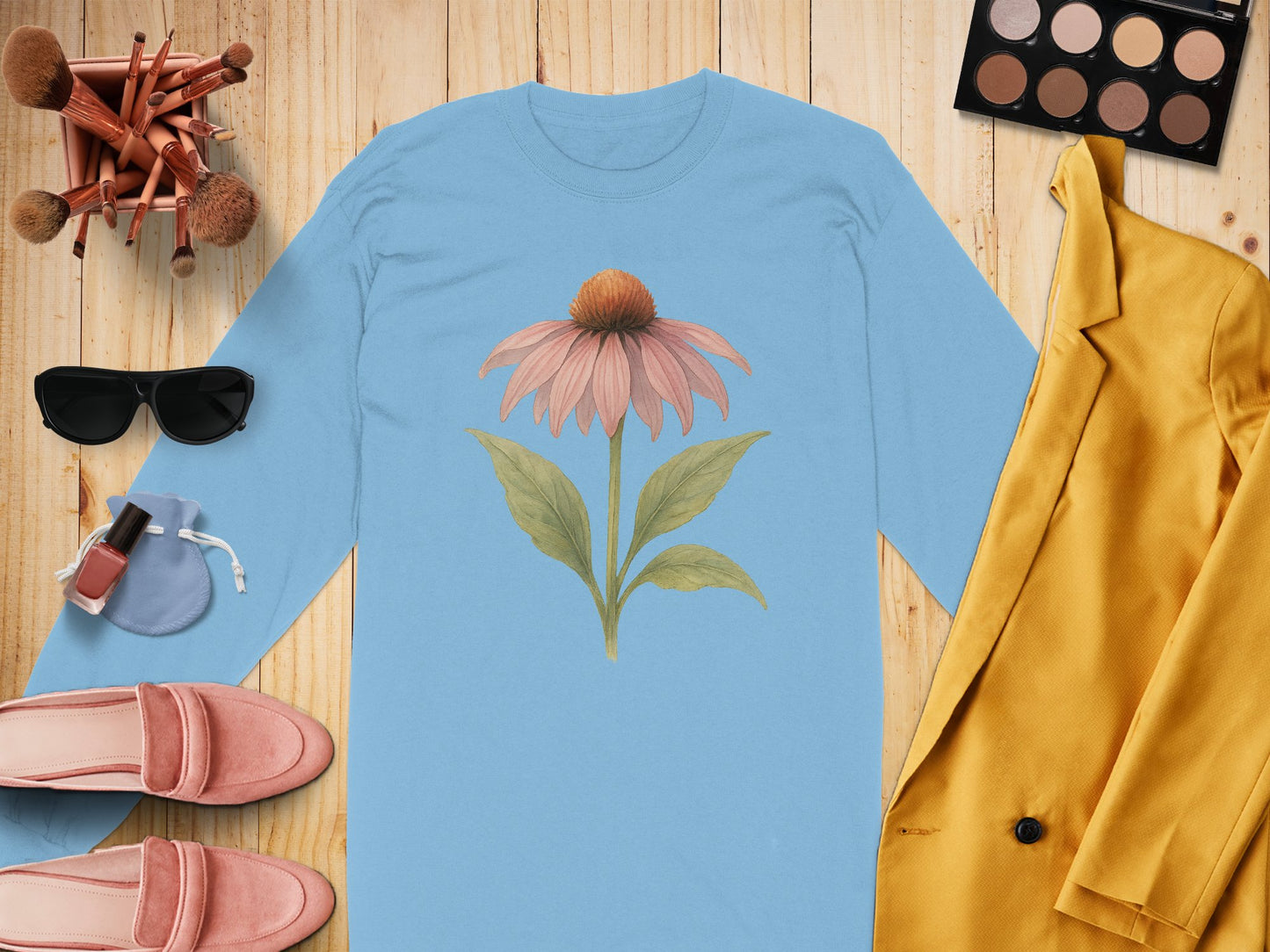 Blue Shirt With Pink Flower Design product type