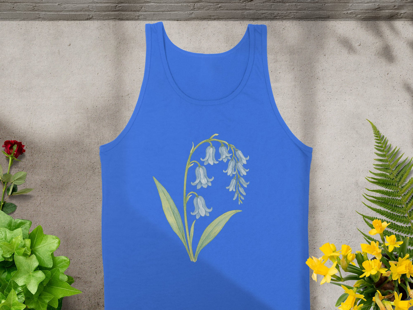 Blue Sleeveless Top with White Flower Design product type