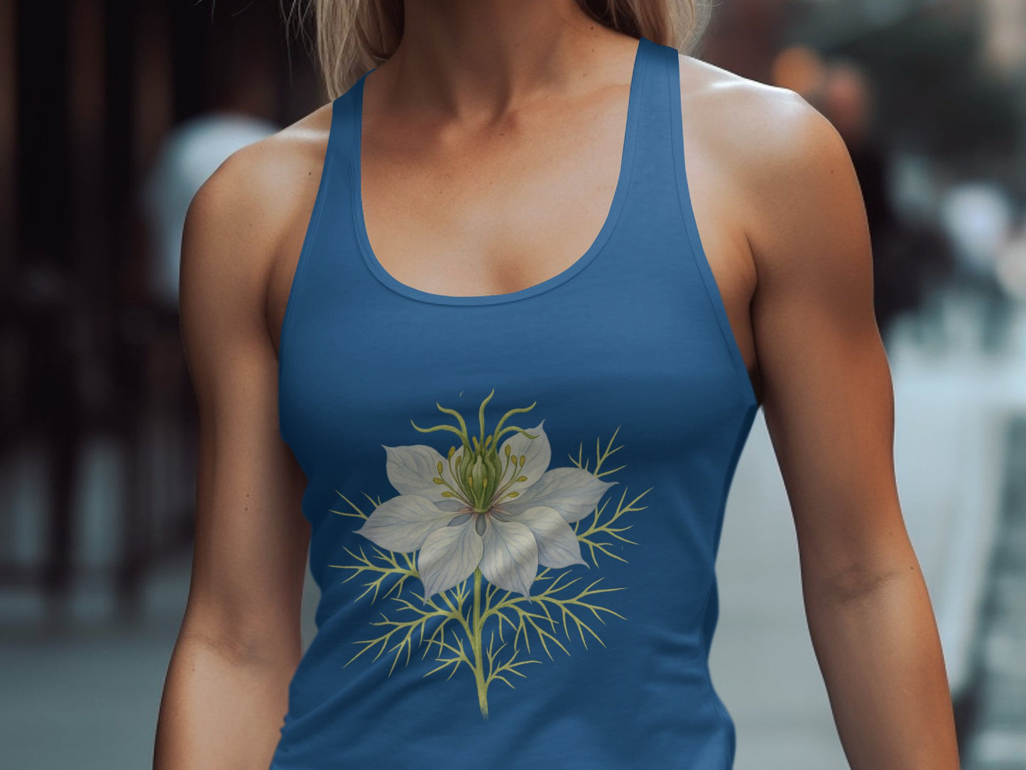 Elegant Blue Tank Top with Floral Artwork product