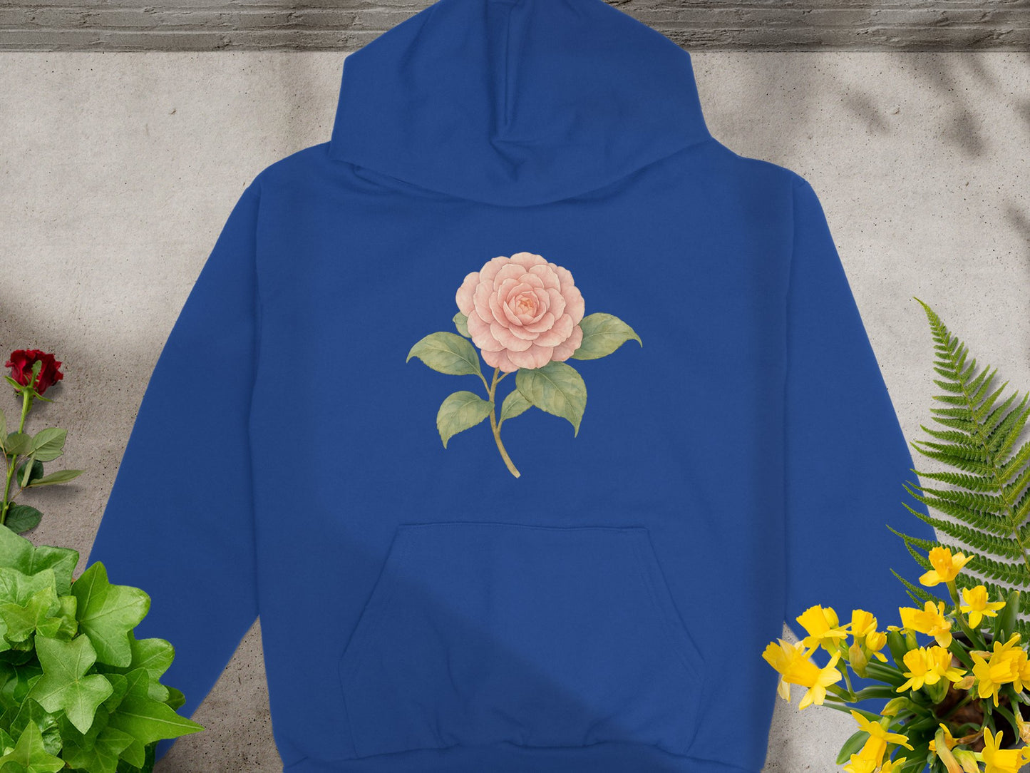 Beautiful Blue Hoodie with Pink Flower Design product type