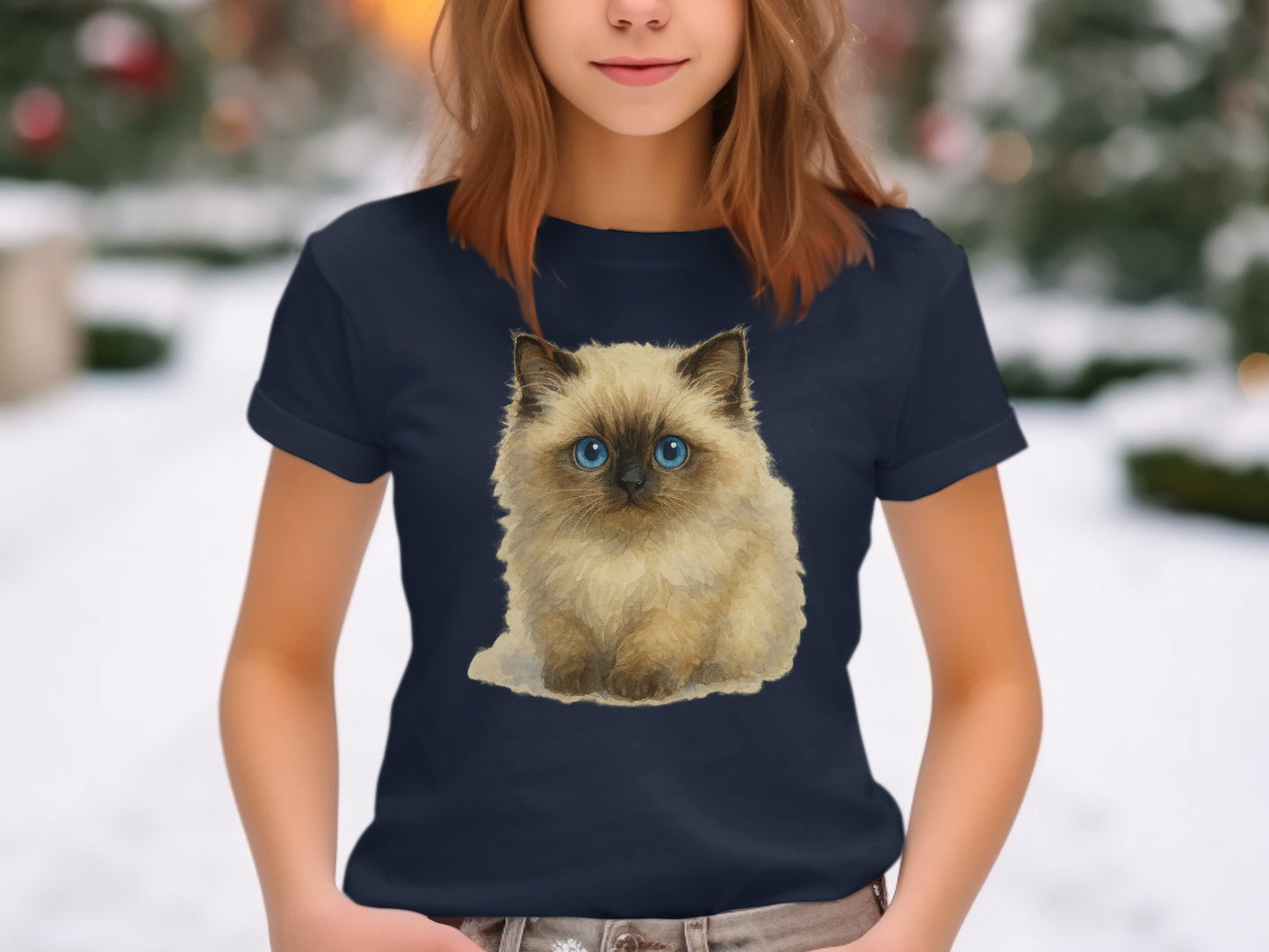 Cute Blue-Eyed Fluffy Cat Graphic Print Shirt product type