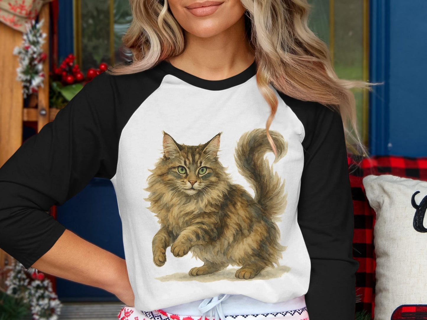 Long Sleeve Raglan Shirt With Cat Print product
