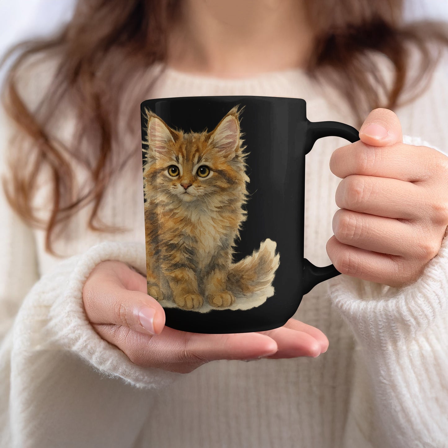 Cute Kitten Print Design Black Mug Coffee Product