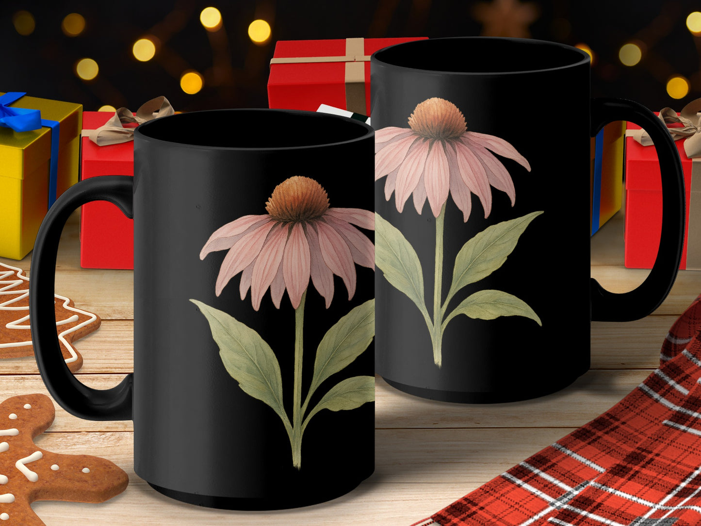 Pink Flower Design Black Coffee Mug product