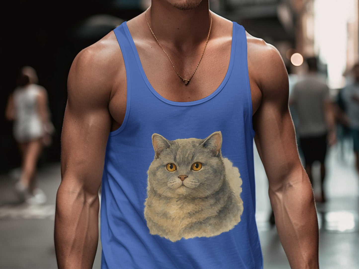 Blue Tank Top with Realistic Cat Design product type