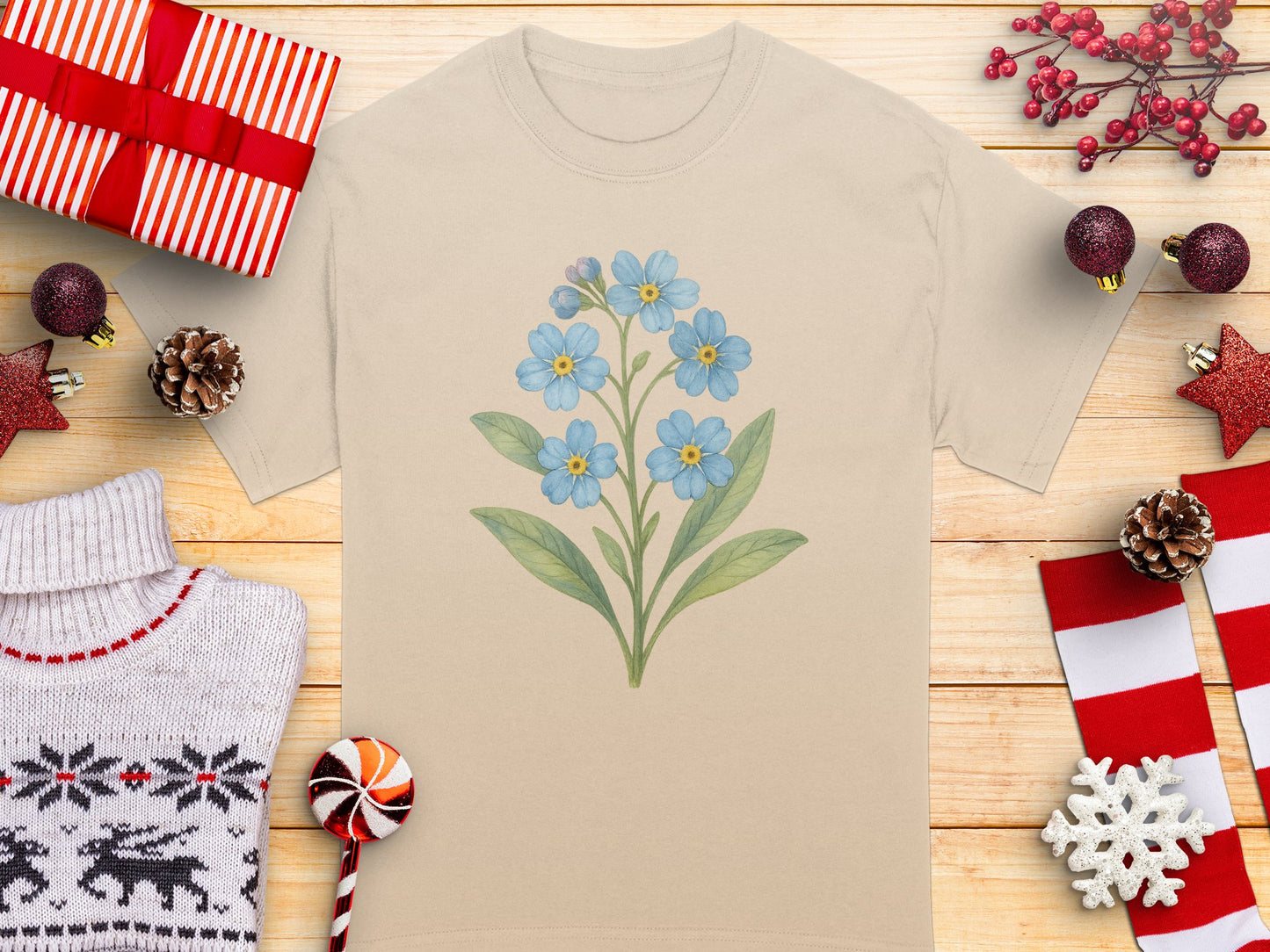 Floral Blue Forget-Me-Not Printed T-Shirt product