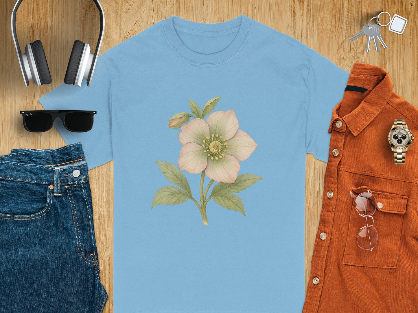 Light Blue T-shirt With Elegant Flower Print product