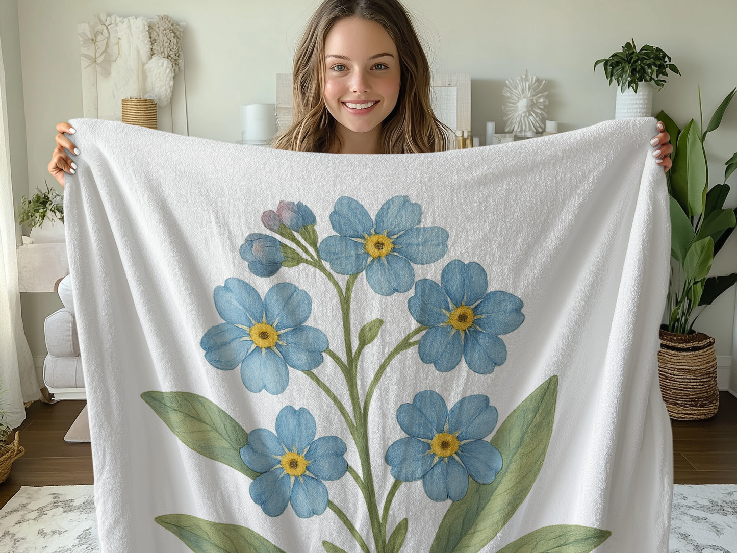Blue Floral Patterned Cozy Blanket product