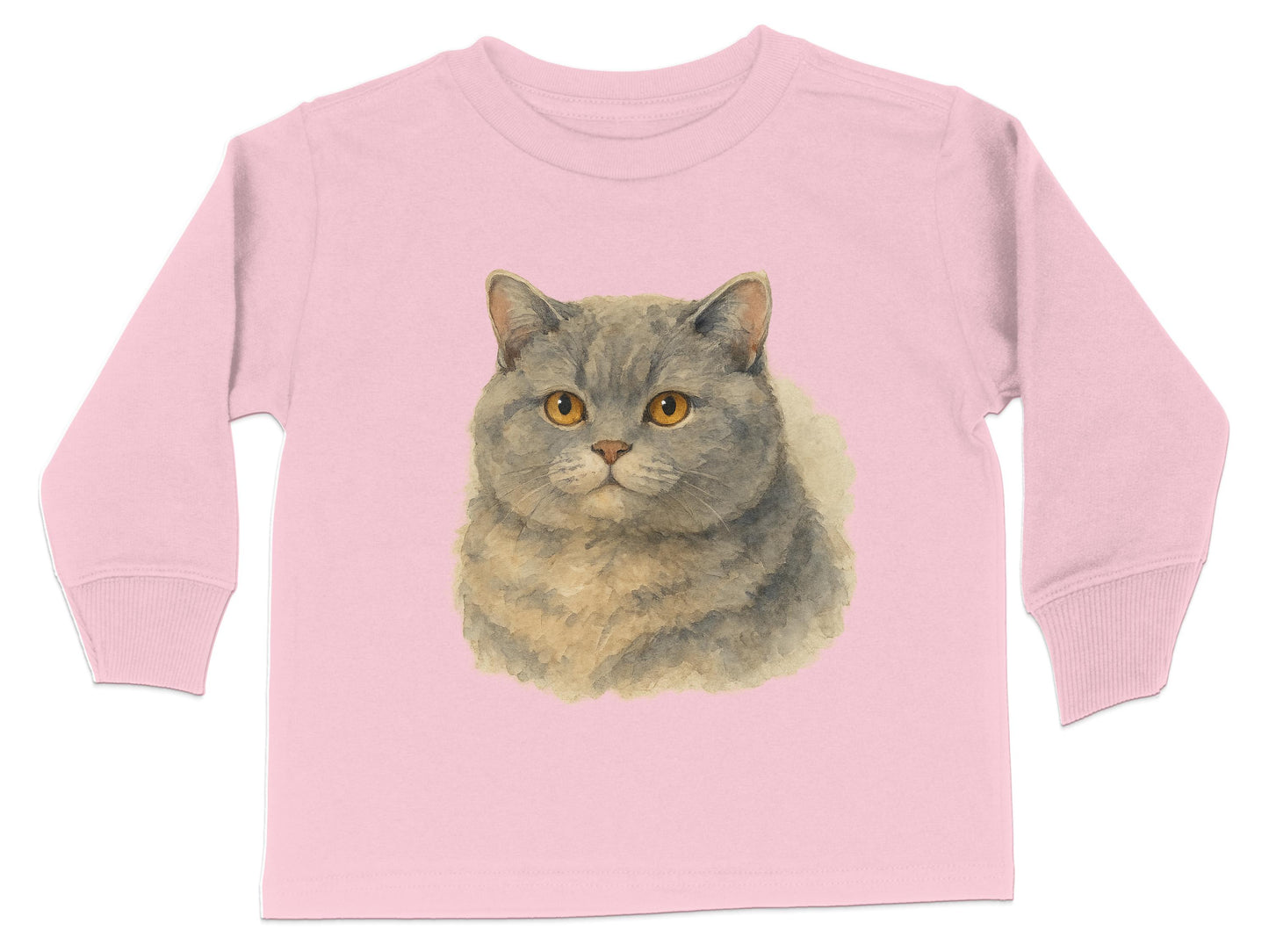 Cute Gray Cat Illustration Pink Toddler Long Sleeve Shirt
