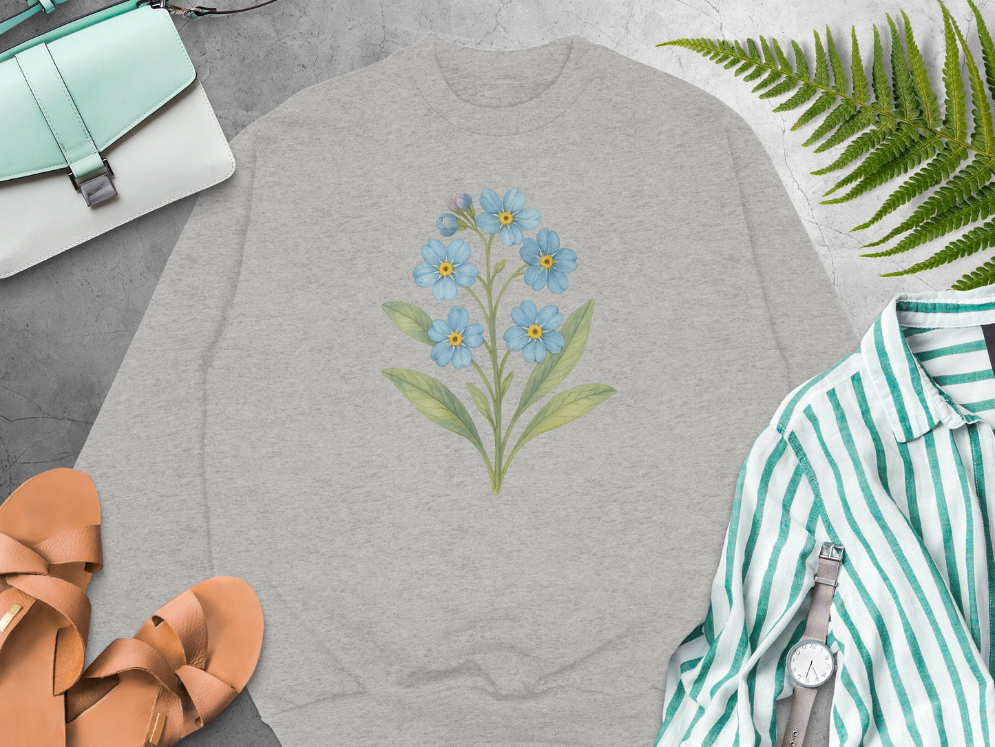 Blue Flower Design on Light Gray Sweatshirt product
