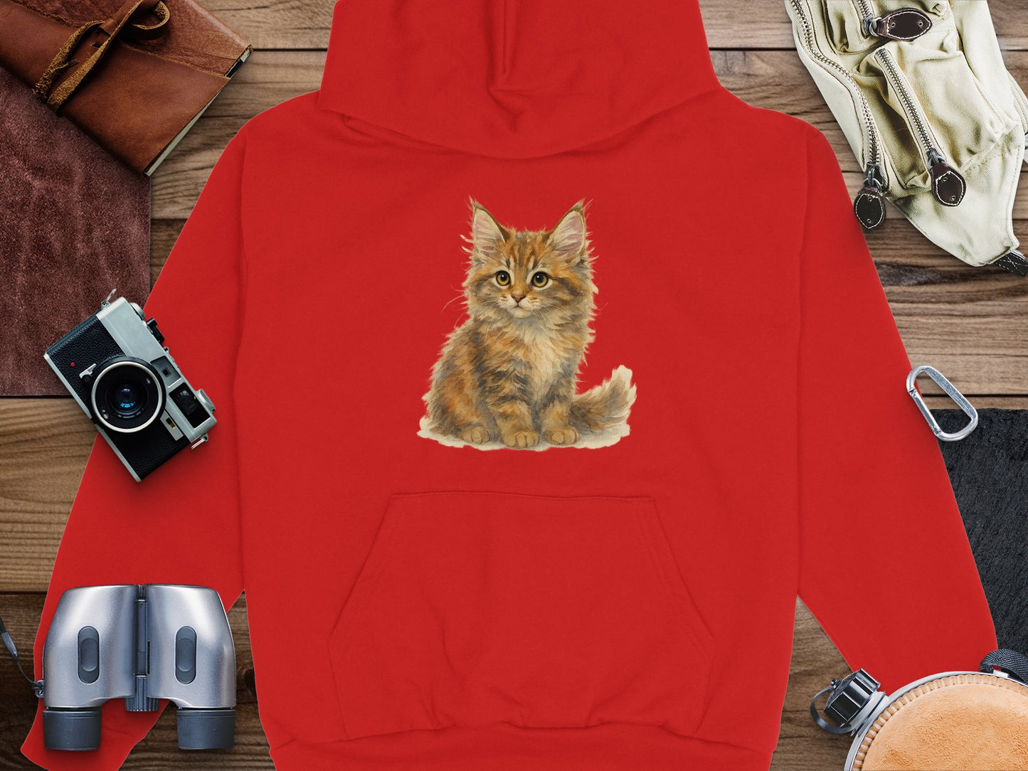 Cute Fluffy Kitten Design Red Hoodie product type