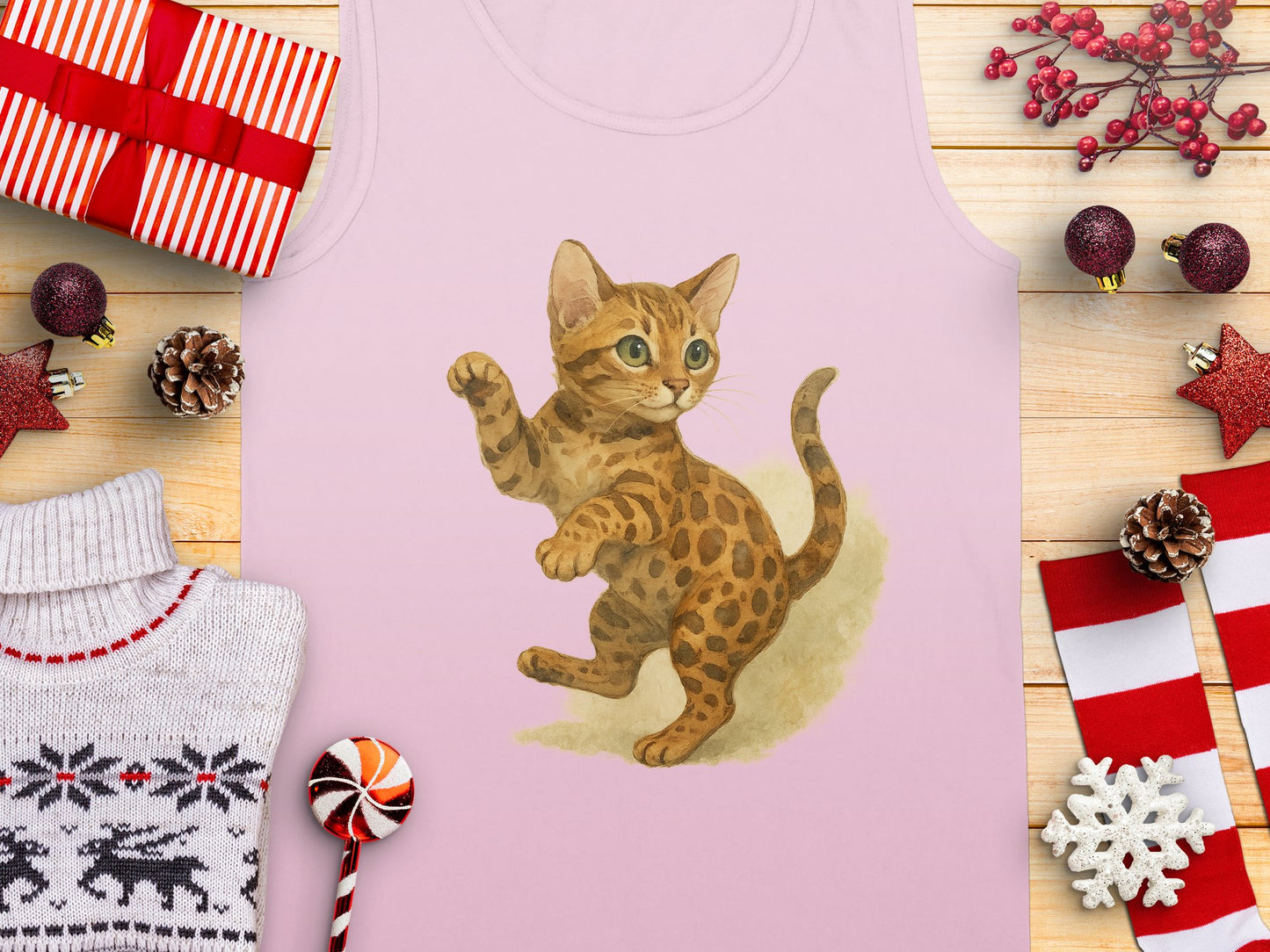 Cute Kitten Graphic Pink Tank Top Festive Product