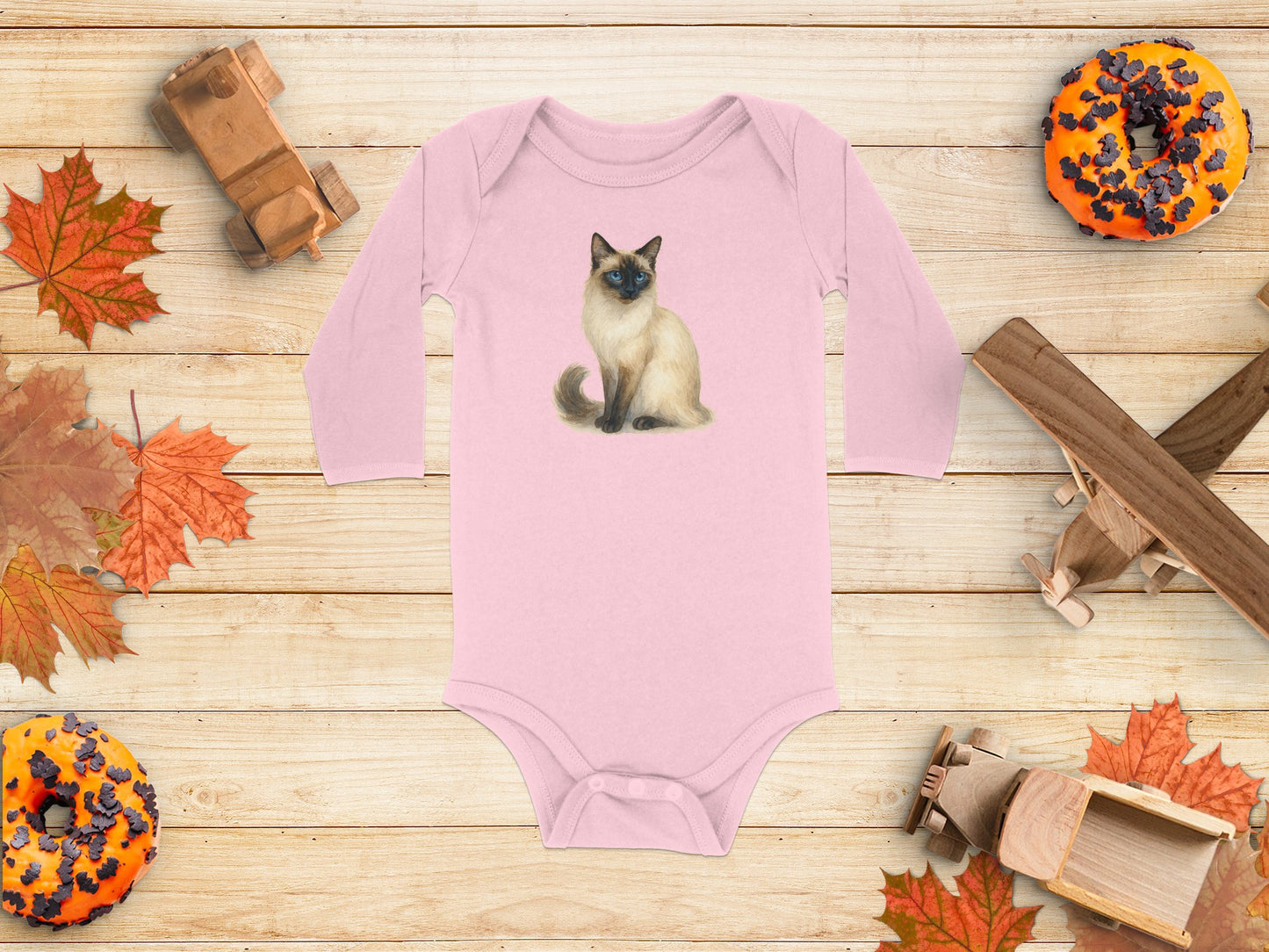 Cute Cat Print Long Sleeve Baby Onesie product