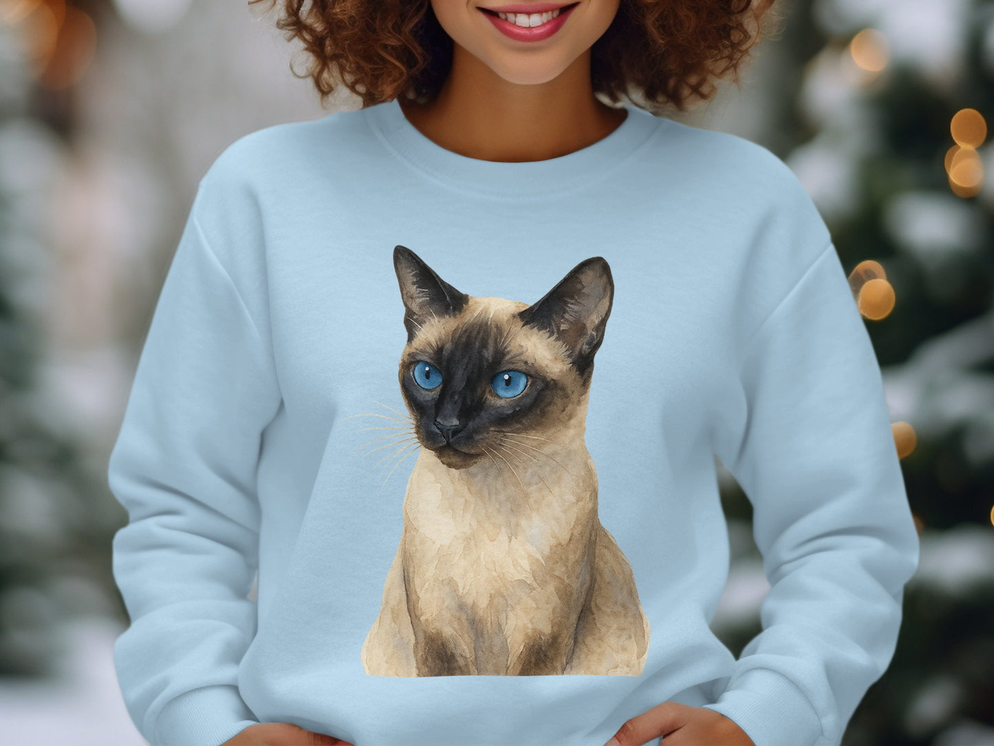Artistic Blue-Eyed Siamese Cat Print Sweatshirt product