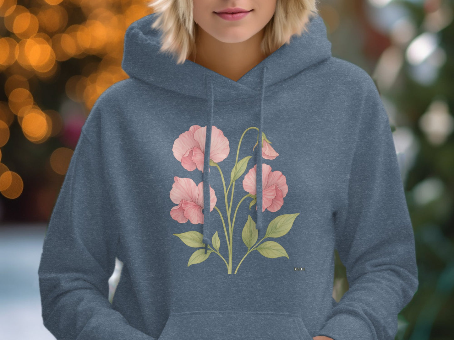 Beautiful Pink Flower Design on Blue Hoodie product