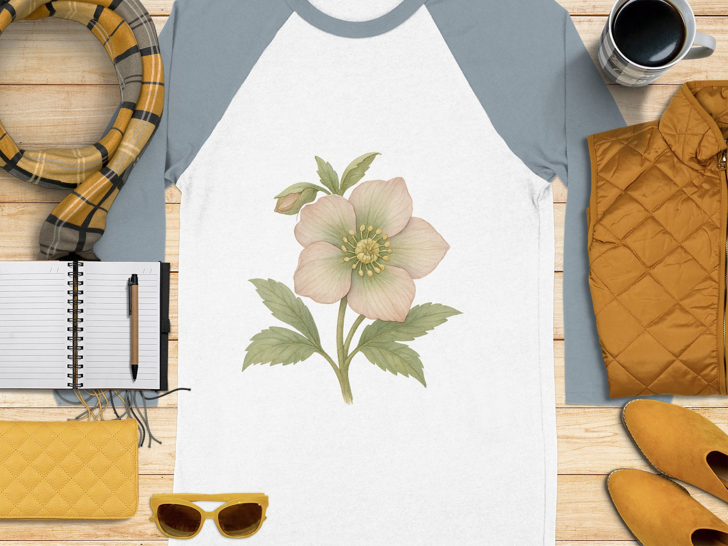 Beige Flower Print White and Grey Sleeve Shirt product