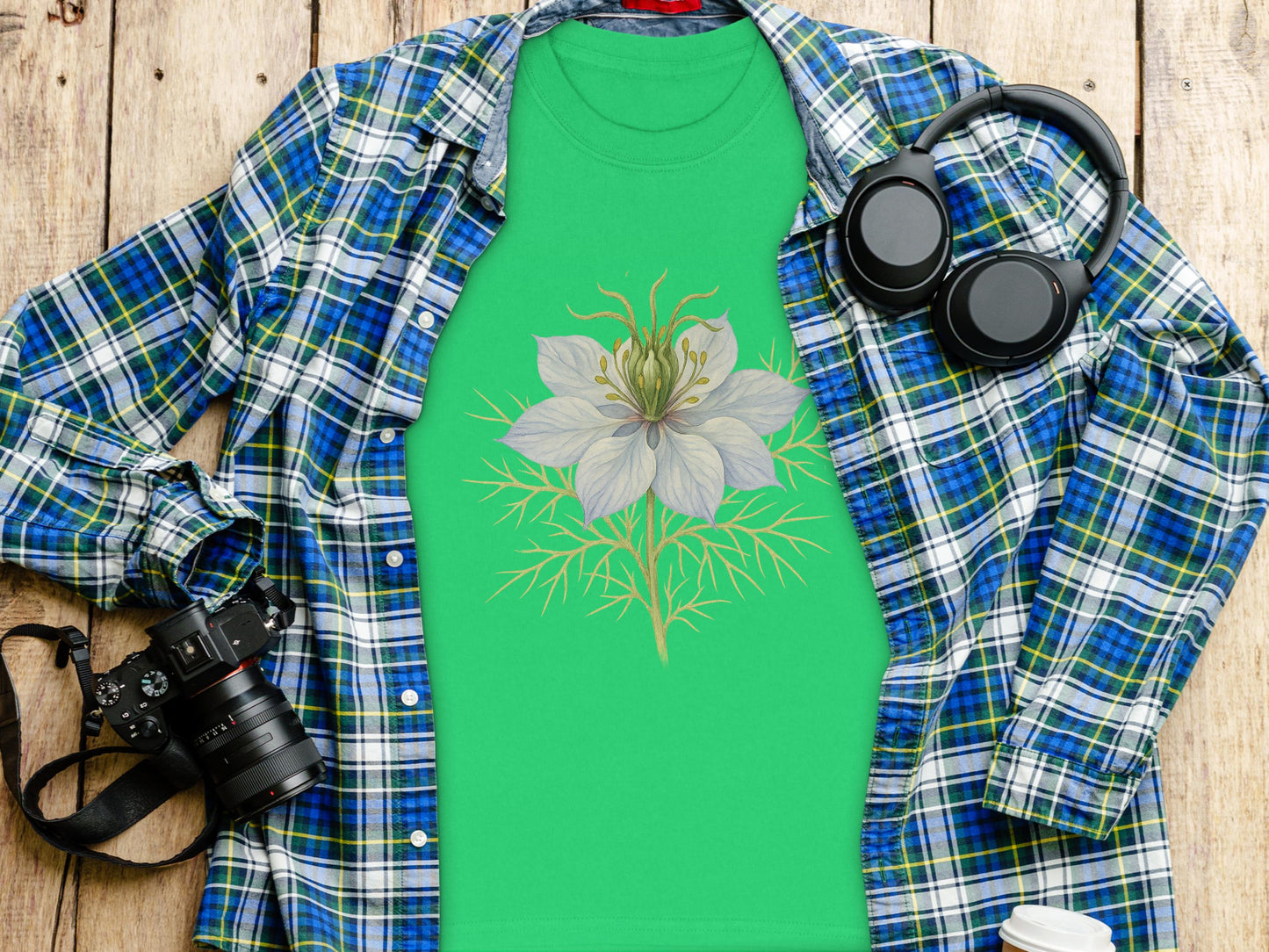 Beautiful Flower Illustration Green Shirt product