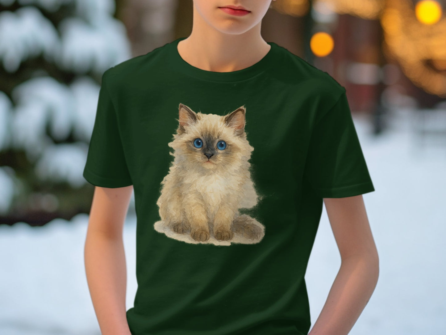 Cute Blue-Eyed Cat Graphic Design on T-Shirt product