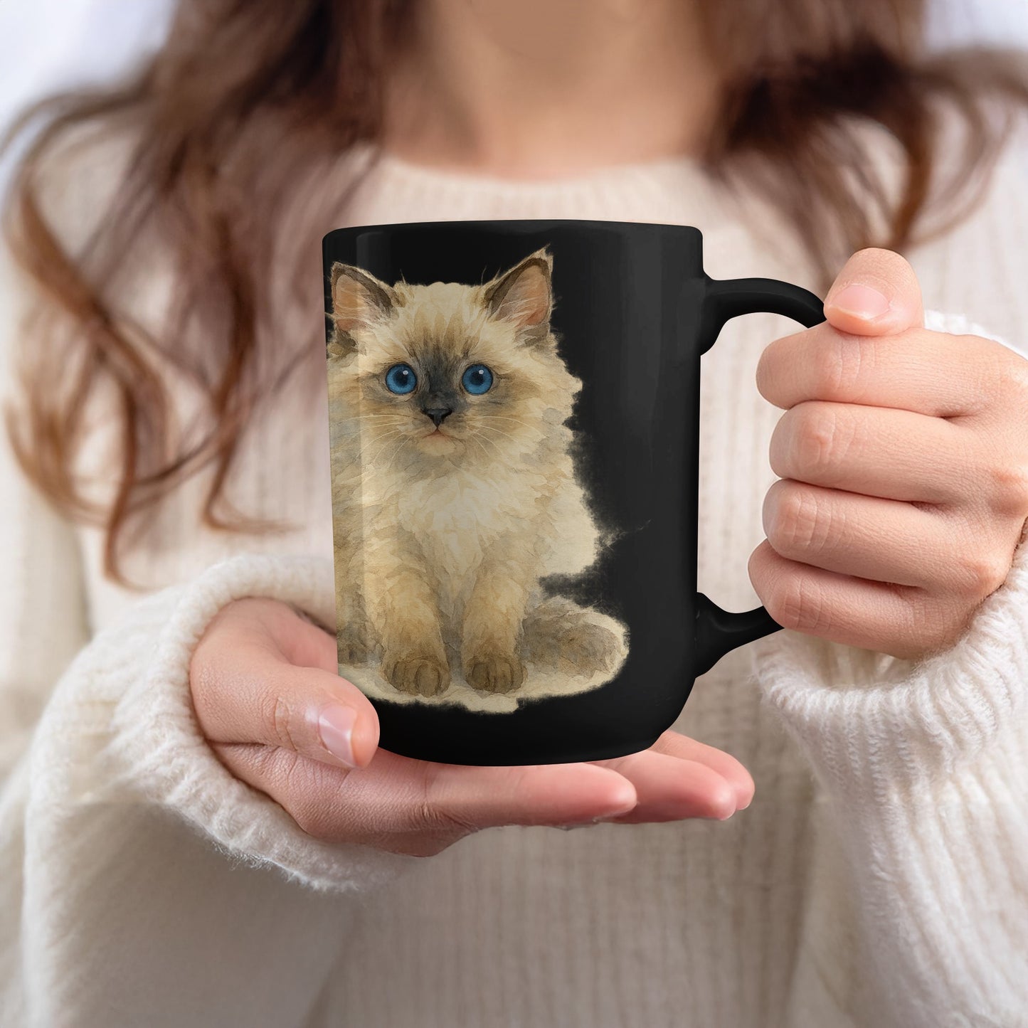 Charming Cat Artwork Black Ceramic Mug product