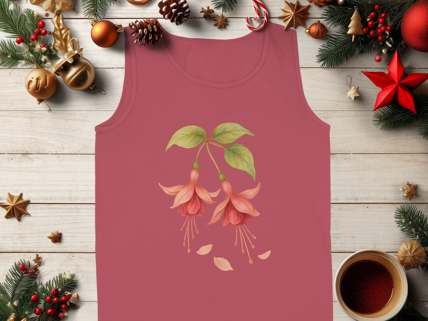 Festive Fuchsia Flower Christmas Tank Top product