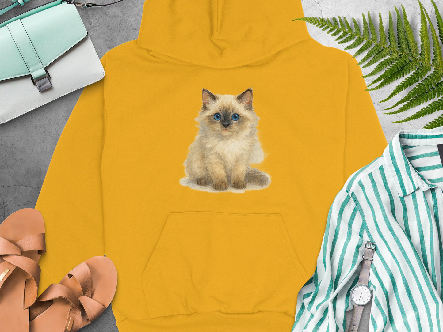 Cute Fluffy Kitten Print Yellow Hoodie product type