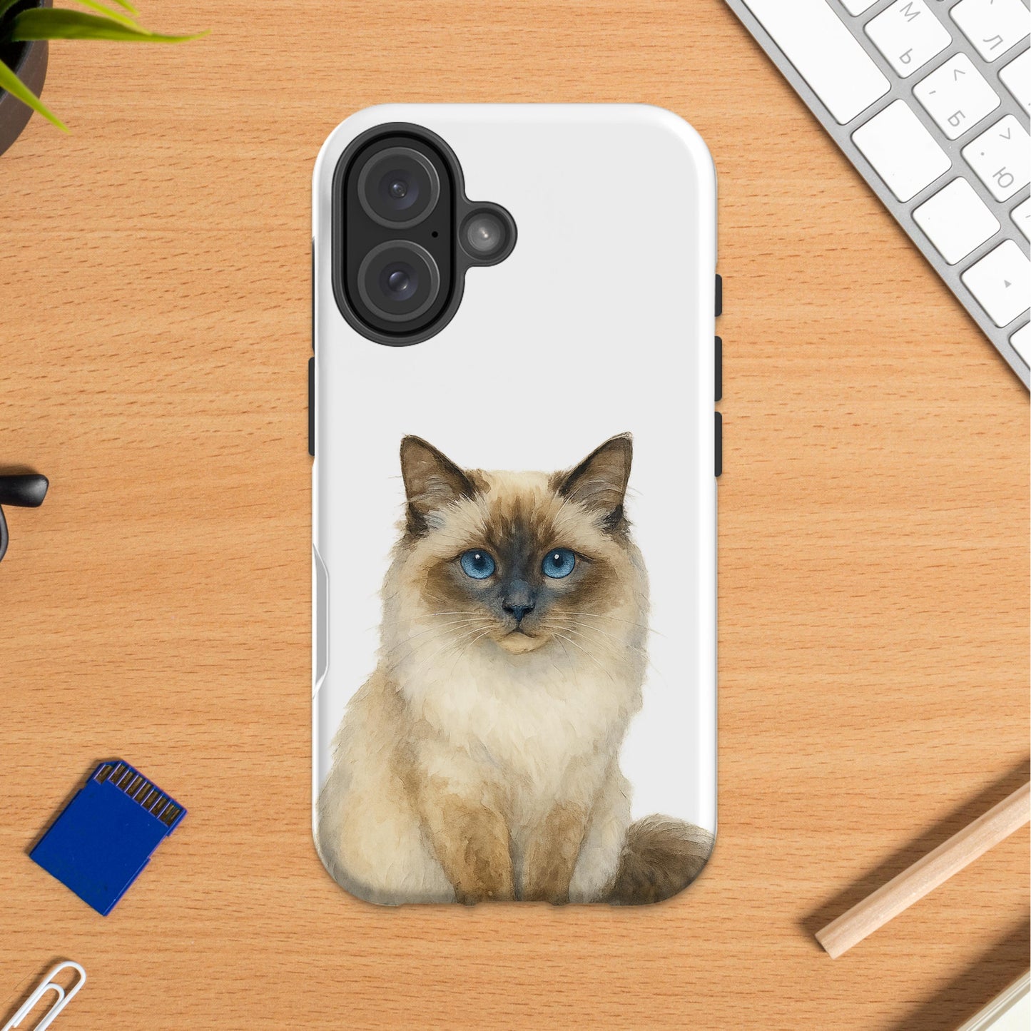 Charming Blue-Eyed Cat Illustration on Phone Case product