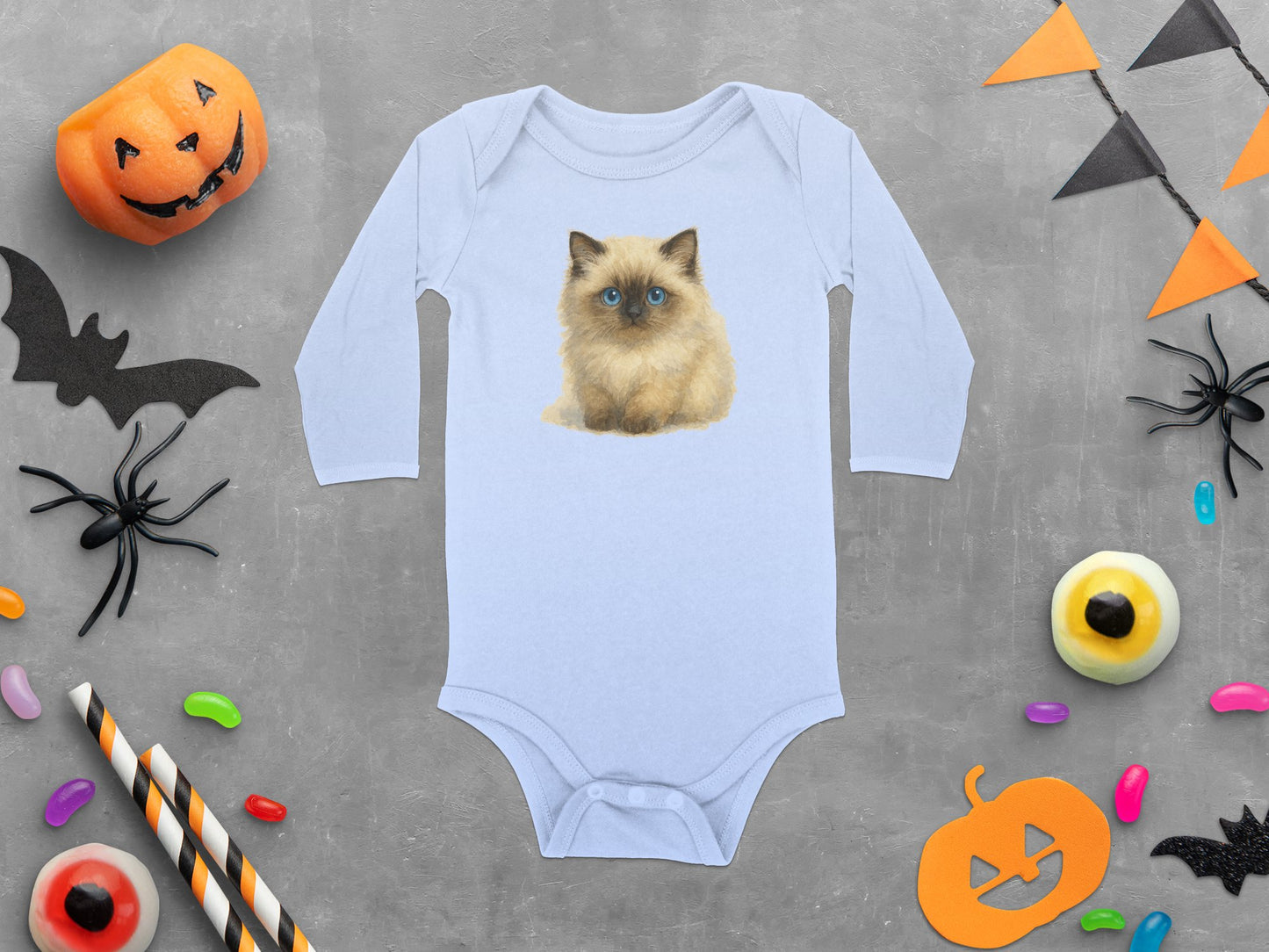 Cute Kitten Printed Long Sleeve Baby Onesie product