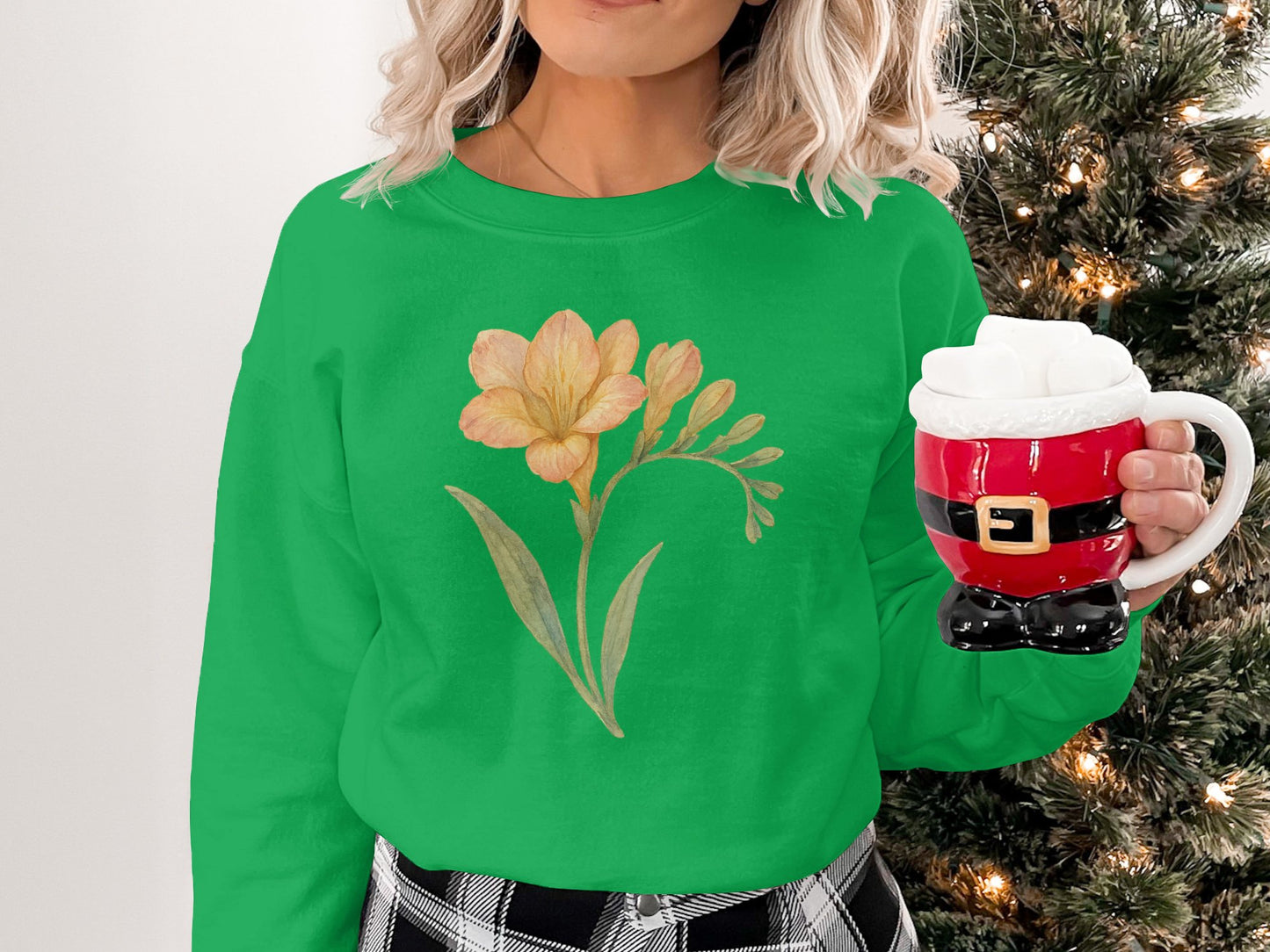 Floral Green Sweatshirt with Festive Cup product