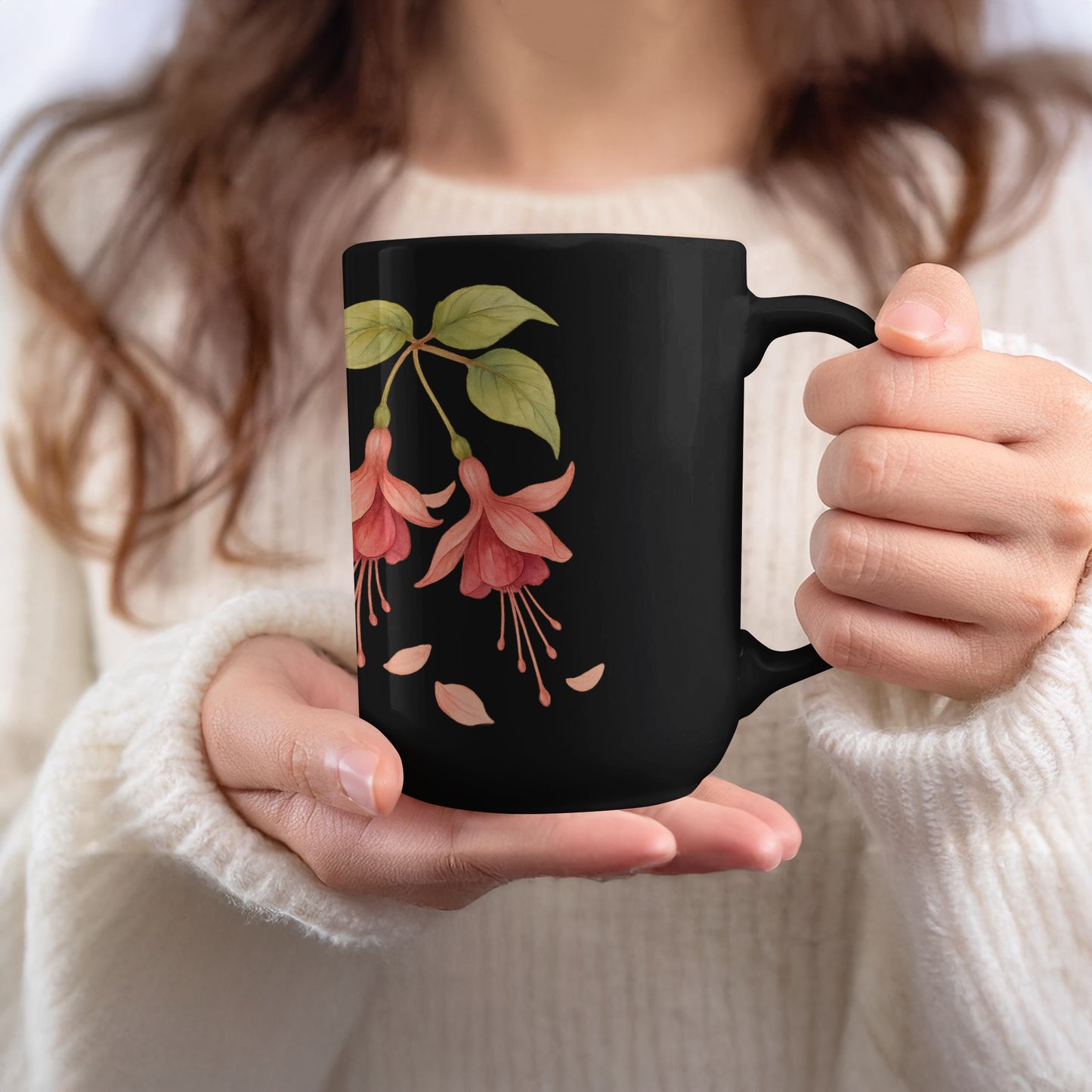 Floral Design Mug with Elegant Black Finish product type