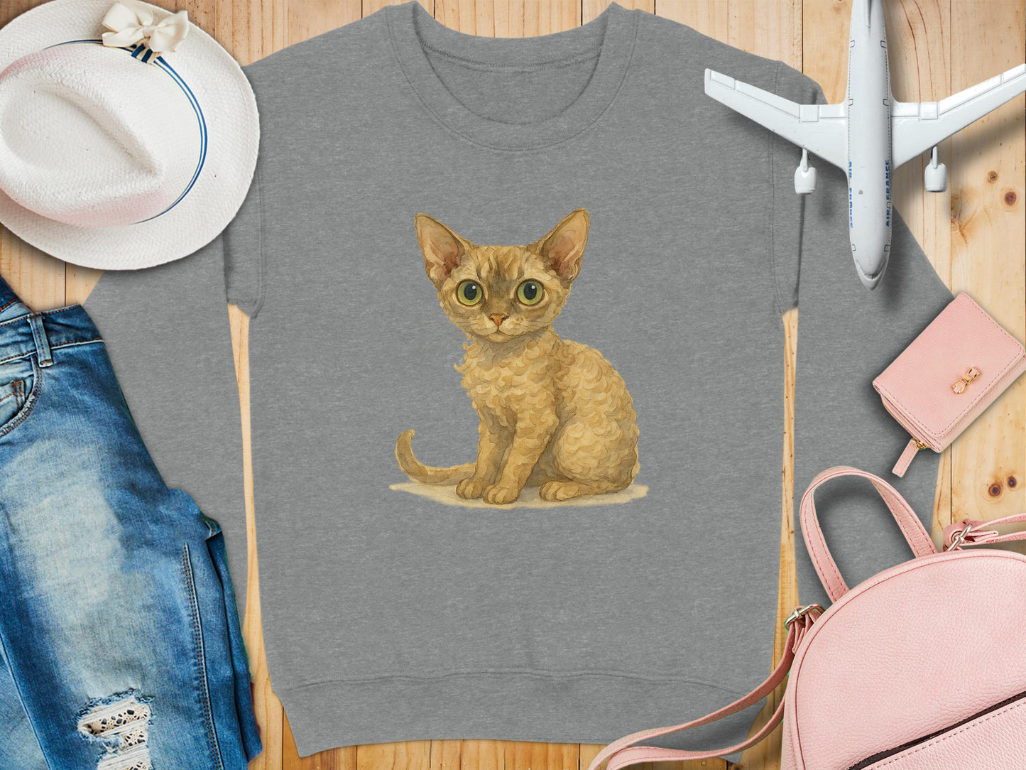 Cute Big Eyed Cat Design on Gray Sweatshirt product